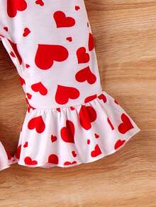 Mono de bebé niña con estampado de corazones y gran decoración de lazo - Rojo - Ver 4