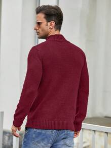 Manfinity Homme Men's Half Buttoned Cable Knit Sweater - Red - View 2