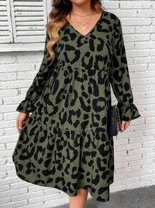 SHEIN Clasi Đầm Plus Size Xù Viên lá sen In hoa Báo Giải trí - Nhiều màu - Xem 3