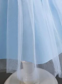SHEIN Glamorique Kids 女童無袖多層網紗高低不規則裙蓬公主裙，適用於生日派對或婚禮花童 - 淺藍色 - 查看 5