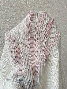 Chiquease Solid Color Hollow Out Knitted Round Neck Sweater With Drop Shoulder