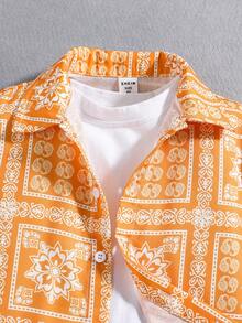 Bé trai Lỏng lẻo phù hợp In hoa Paisley Ngắn tay Áo sơ mi Và Bộ quần short - Nhiều màu - Xem 4