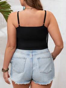 SHEIN VCAY Plus Size Women'S Patchwork Tassel Tank Top With Spaghetti Straps - Black - View 2