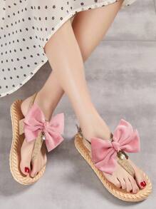 Sandalias de mujer, sandalias cómodas para caminar con lazo, sandalias cómodas para mujer, tipo slip on para interior y exterior, para el verano y el día de San Valentín - Rosa - Ver 2
