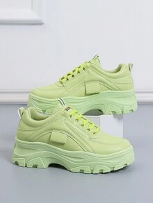 春秋時尚厚底女增高運動鞋綠、灰色女休閒鞋 - 綠色 - 查看 3