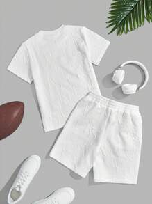 SHEIN Tween Boys' Casual Street Style Letter Printed Suit With Embossed Patch Detail