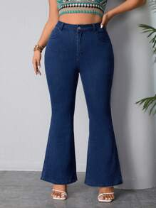 SHEIN EZwear Kích thước lớn Của phụ nữ Quần jean loe - Rửa tối - Xem 5