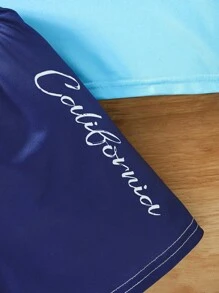 SHEIN Bộ áo thun tay ngắn in chữ gradient đơn giản cho bé trai và quần short - Màu xanh hải quân - Xem 6
