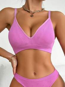 女士提花胸罩 - 紫色 - 查看 4