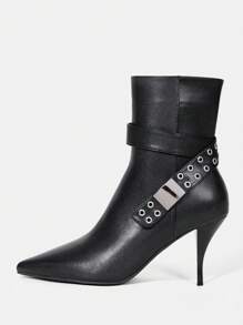 Metal Grommet Decor Women's Mid-Calf Boots - Black - View 3