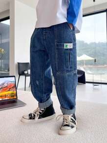 2024 New Spring/Autumn Style For Tween Boy, Denim Pants With Diagonal Pockets, Worker Style