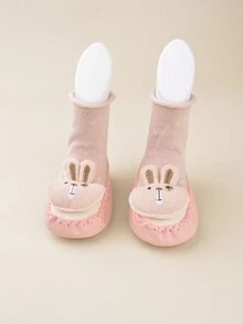 女孩可愛粉紅兔子卡通設計舒適簡約嬰兒平底休閒家居鞋（圖案隨機） - 粉色 - 查看 5