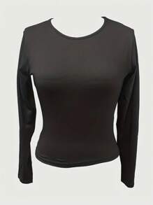 SHEIN Plus Size Women's Round Neck Long Sleeve Cropped T-Shirt