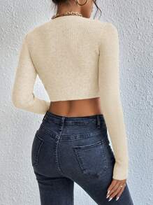 SHEIN Essnce 長袖短版毛衣 - 米色 - 查看 2