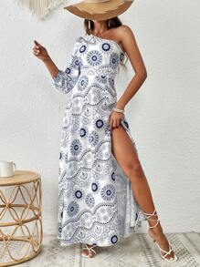 Breezaya 女款曼陀羅印花一字肩連身裙