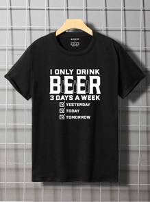 Manfinity Dauomo Men's Short Sleeve T-Shirt With Slogan Print - Black - View 4