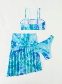 SHEIN Swim Vcay 夏季海灘水染圖案比基尼套裝，加上泳裙，歡樂派對必備 - 彩色 - 查看 6