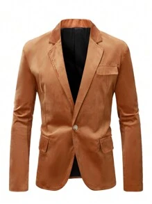 Manfinity Mode Plus Size Men's Solid Color Velvet Suit Jacket - Burnt Orange - View 5