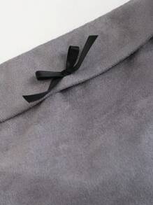 SHEIN Unity Faux Suede Bowknot Decorated Top - Grey - View 4