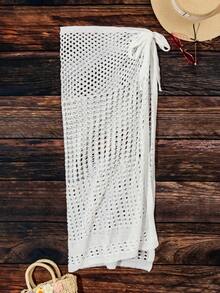 打結側空心針織裙裝音樂節遮陽裙 - 白色 - 查看 6