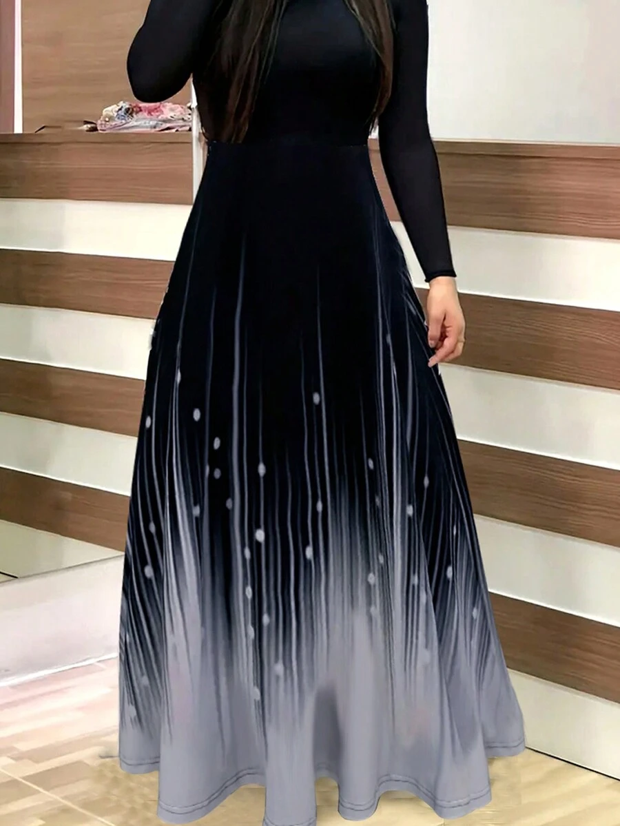 漸層長袖連衣裙 - 彩色 - 查看 1