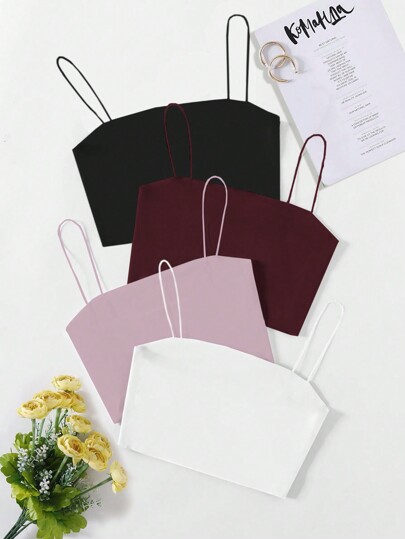 Sweetra Conjunto De 4 Camisetas Sin Mangas Cortas De Color Sólido