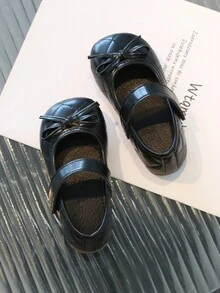 Children's Comfortable Flat Shoes With Fashionable Bow Knot Design And Hook And Loop, For Girls - Black - View 2