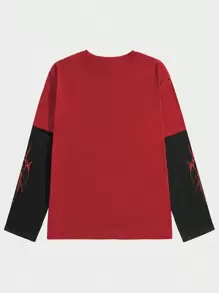 ROMWE MEN Goth 男士骷髅印花二合一 T 恤，学校 - 紅色 - 查看 2