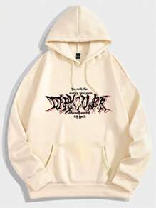 ROMWE MEN Grunge Punk Men's Hooded Sweatshirt With Slogan Print - Apricot - View 2