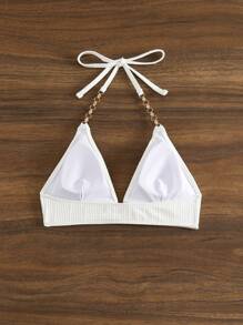 SHEIN Swim 夏季女士吊带比基尼上衣 - 白色 - 查看 5