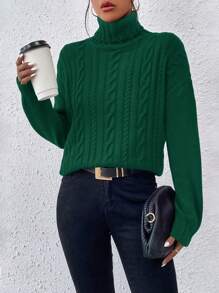 SHEIN Essnce Suéter Para Mujer Con Cuello Alto Y Color Sólido, Básico Y Sencillo - Verde - Ver 1