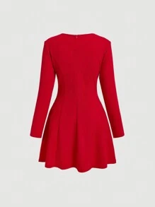 SHEIN MOD Women's Colorblock Bow Detail Dress - Red - View 2