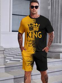 Manfinity Homme Men Plus Crown & Letter Printed Short Sleeve T-Shirt And Shorts Set