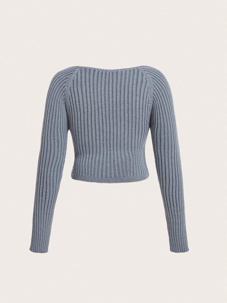 Women's Plus Size Solid Color Ribbed Knitted Slim Fit Sweater
