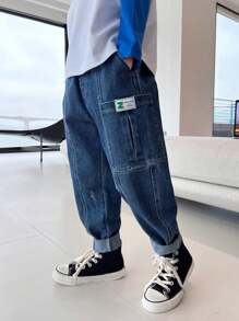 2024 New Spring/Autumn Style For Tween Boy, Denim Pants With Diagonal Pockets, Worker Style