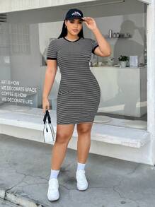 SHEIN EZwear Plus Size Striped Bodycon Dress, Summer