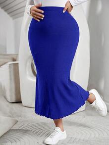 SHEIN Essnce Plus Size Solid Color Mermaid Tail Skirt - Royal Blue - View 6