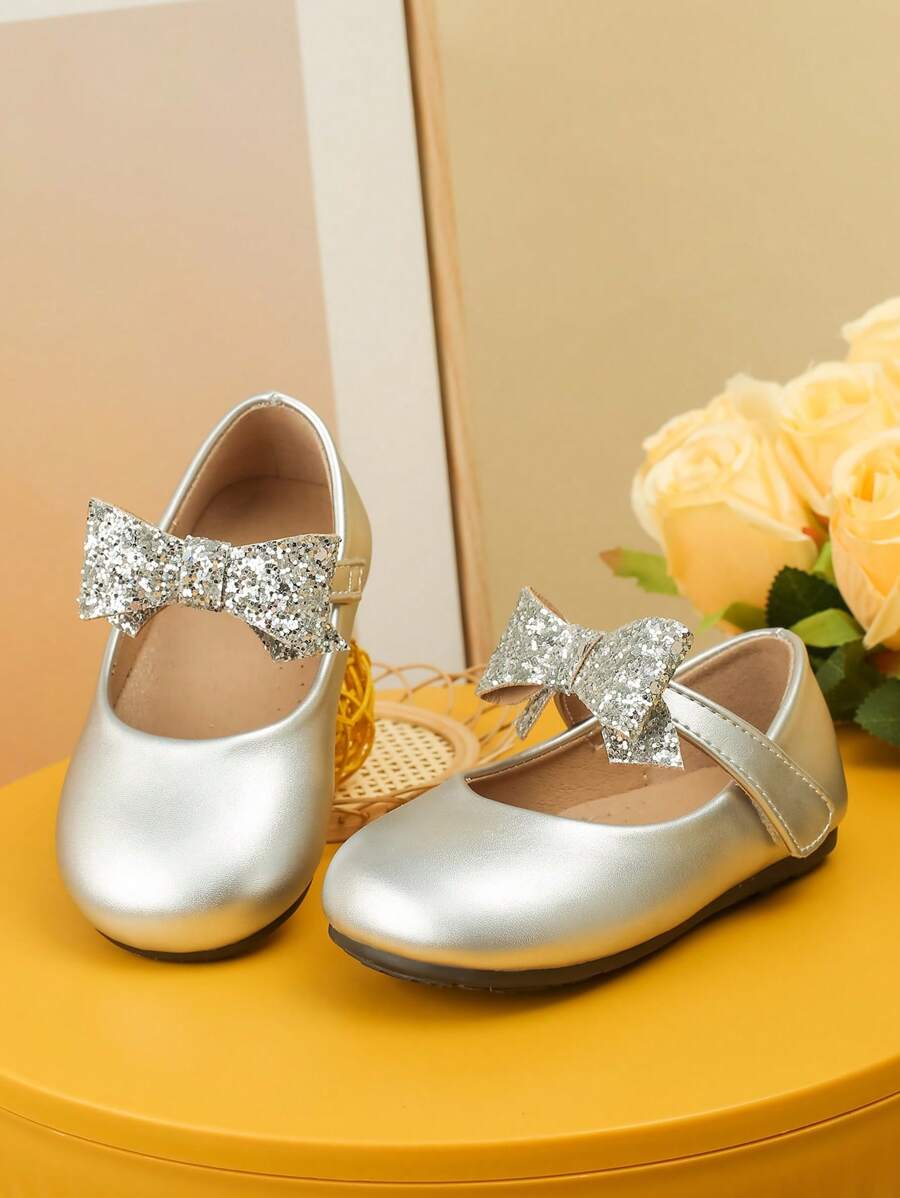 Spring/Summer Newborn Baby & Toddler Girls' Shoes With Flat Soles, Bow Knot Detail For Autumn - Silver - View 1