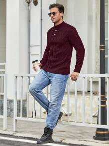 Extended Sizes 男士加大尺碼純色立領毛衣