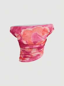 Aveloria Rosie Tie-Dyed Asymmetric Hemline Ruched Top  - Multicolor - View 2