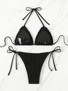 SHEIN Swim Summer Halter Triangle Bikini Set Music Festival - Black - View 4