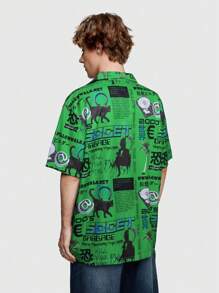 Prep Camisa De Manga Corta Estampada De Subcultura Para Hombres - Verde - Ver 2