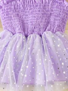 SHEIN 幼兒女孩優雅荷葉邊星形纱紗襯衫配飾帶 - 紫色 - 查看 6