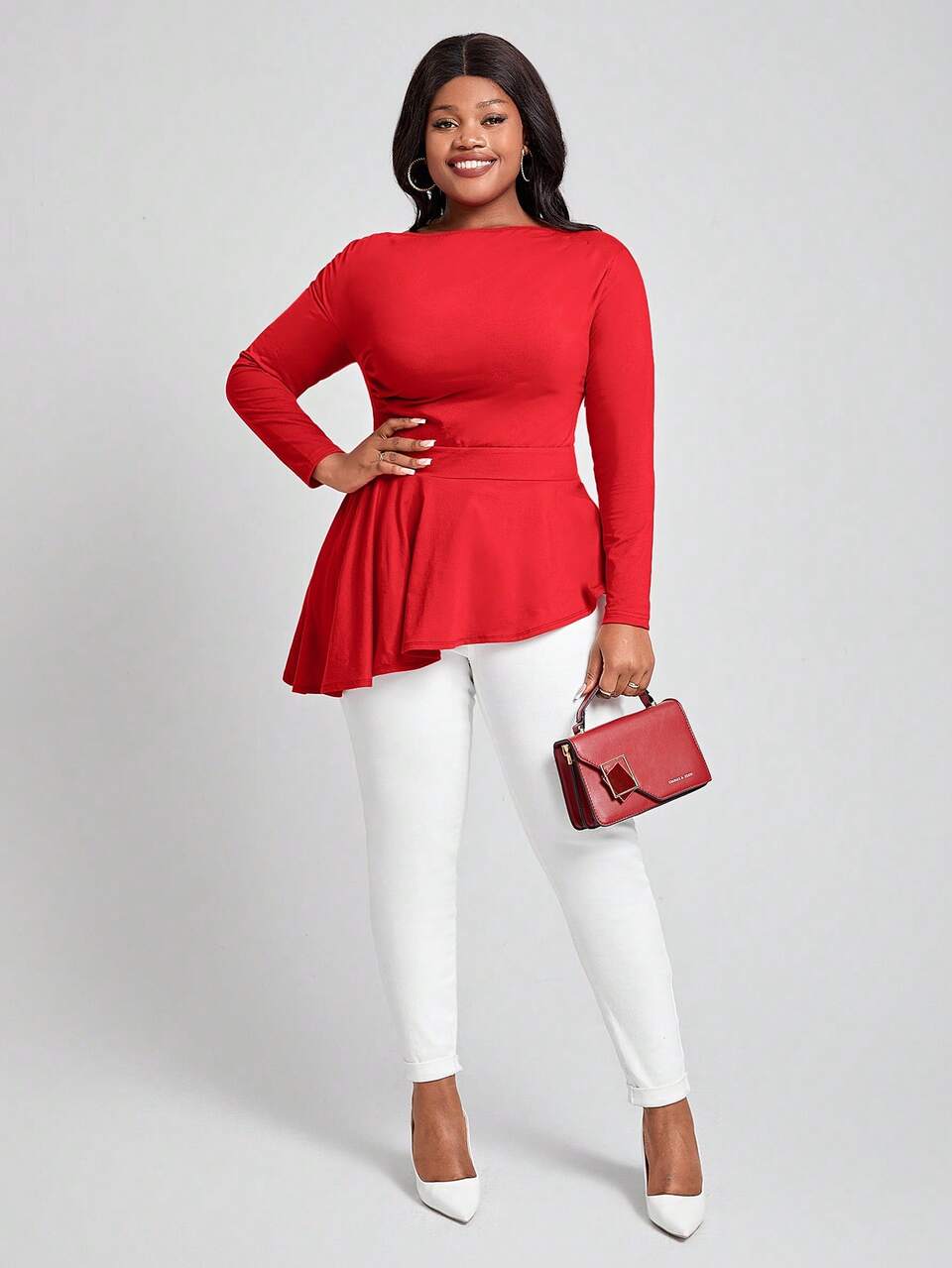 Plus Size Women's Asymmetrical Hem Long Sleeve T-Shirt