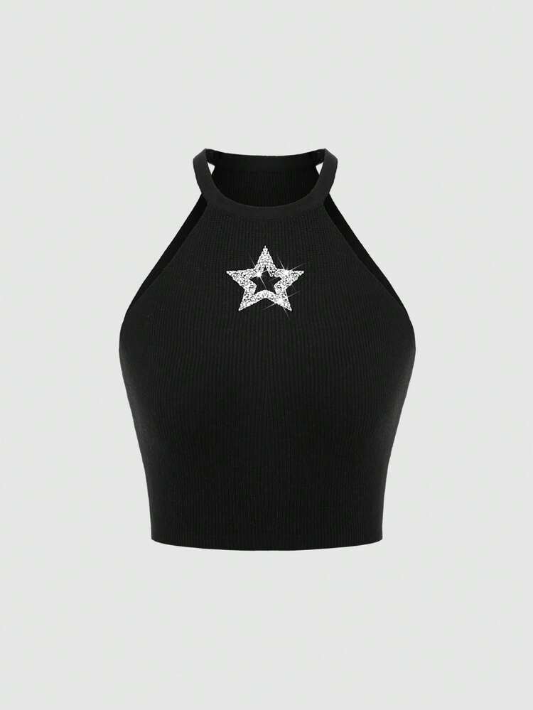 Women's Star Patterned Knit Halter Sweater
