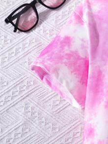 2入組青少年女孩扎染臉部圖案短袖T恤和緊身褲