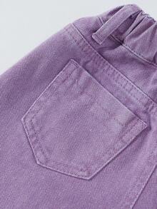 SHEIN Explorewe Nhỏ bé Cô gái Retro Cao đẳng Gió Thời trang Đường phố Cut-Off Rách Quần short Denim Với Fringe Hem In Tím Rửa - Màu tím - Xem 3