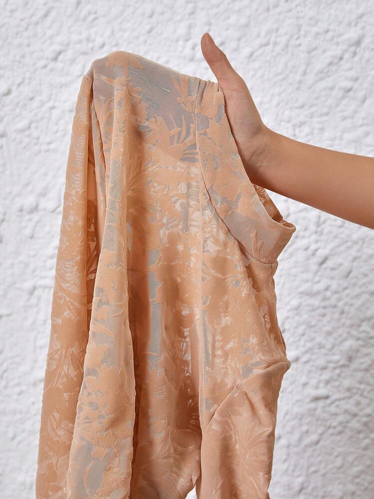 Ladies' Jacquard Flare Sleeve Stand Collar Top