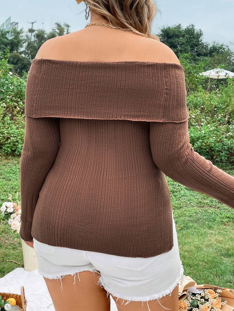 Plus Size Women's Off Shoulder Turtleneck Pullover Sweater With Long Sleeve Knit Pullover Fall Winter