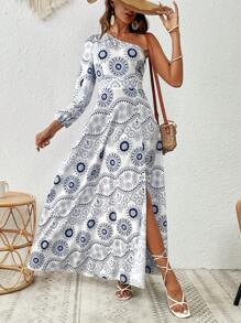 Breezaya 女款曼陀羅印花一字肩連身裙